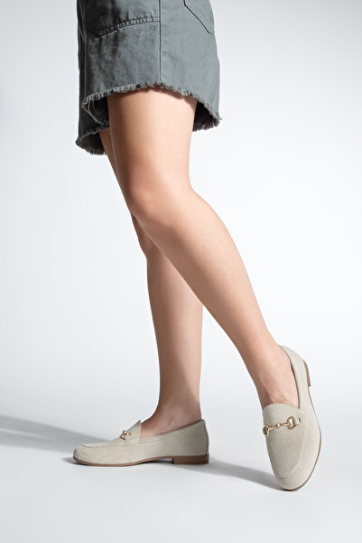 Marjin Kadın Hakiki Deri Zincirli Loafer Günlük Ayakkabı Tanle Bej Süet