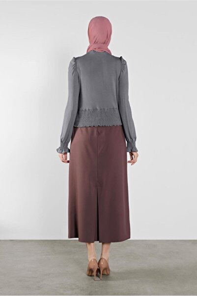 TRENDTESETTÜR Women's Gray Elastic Waist Blouse 41209