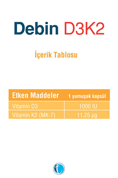 Debin D3K2 Vitamin D3 ve Vitamin K2 60 Kapsül