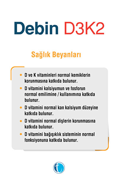 Debin D3K2 Vitamin D3 ve Vitamin K2 60 Kapsül