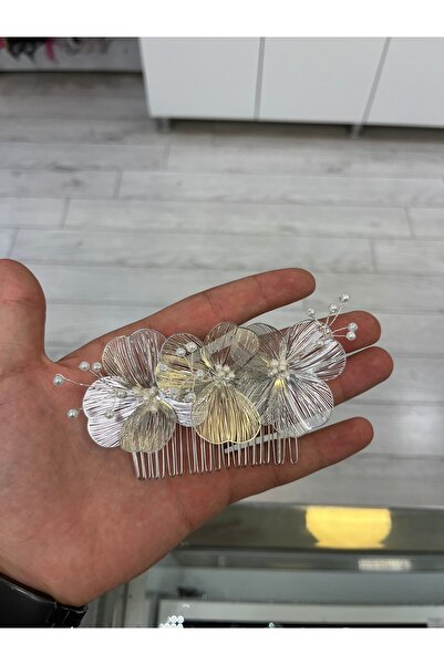 Çınar Aksesuar Çiçek motifli taraklı gelin tacı - Gelin Saç Aksesuarı - Saç T...