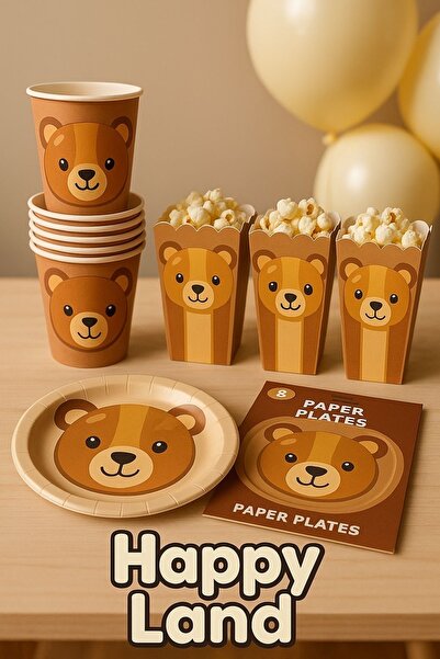 Happyland Retro (Coffee) Concept Birthday Baby Shower Plate Cup Corn Box Set ...