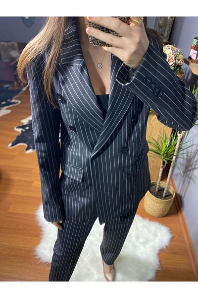 MODAGK Dark Smoked Striped Jacket Pants Set