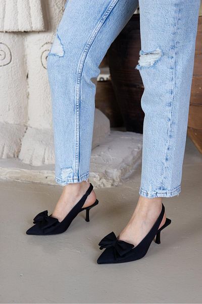LAMİNTA Maribel Black Bow Women's Heeled Shoes