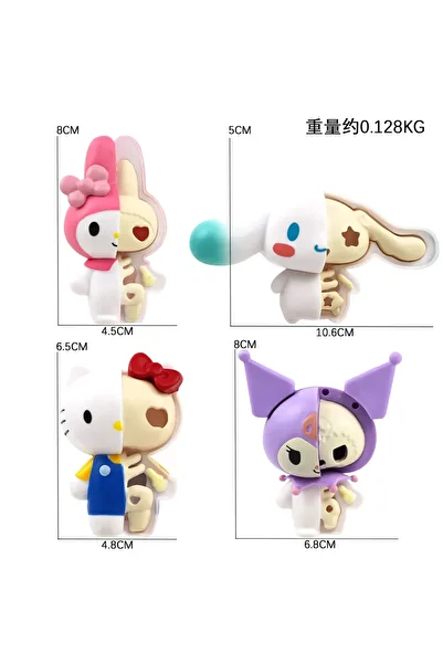 Choice صندوق عشوائي مكون من قطعة واحدة من Sanrio Half Skeleton Blind Box Hellokitty Kuromi Melody شخصيات كرتونية