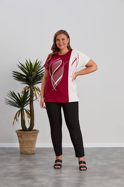 Orly More Viscose Fabric Plus Size Short Sleeve Stone Embroidery Detailed Mother Combed Cotton Blouse