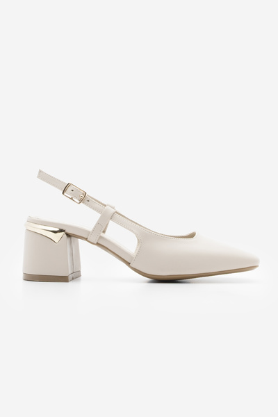 Marjin Dámské klasické boty na podpatku na silném podpatku Likay ECRU