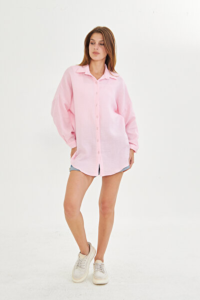 Si&Su Müslin Kumaş Kadın Rahat Kesim, Oversize, Salaş Gömlek