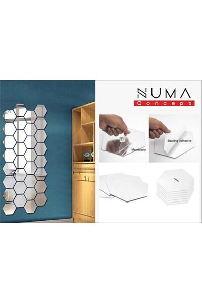 Numa Concept Salon Ofis Ve Antre İçin Altıgen Ayna Bal Peteği 12'li Gümüş Ple...