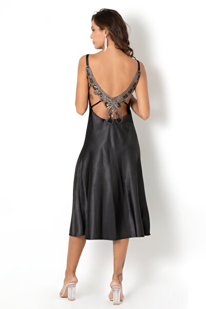 Doremi Satin Long Bihter Nightgown with Deep Back Low Cut