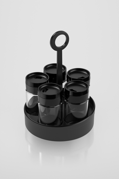 Renga Dorian 105 ml Set of 5 Glass Spice Jars 161006 Black