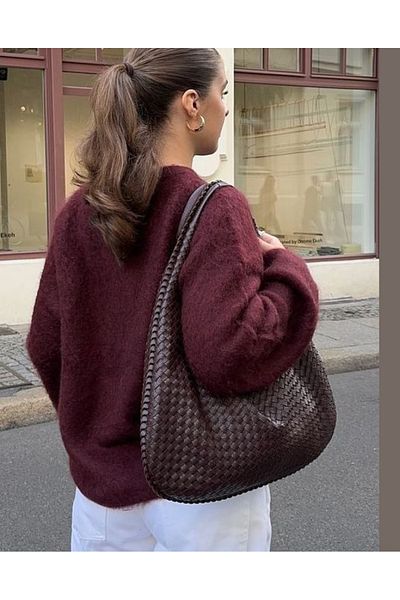 Elanore Knitted Detailed Retro Btgg Women's Shoulder Bag Bitter Brown