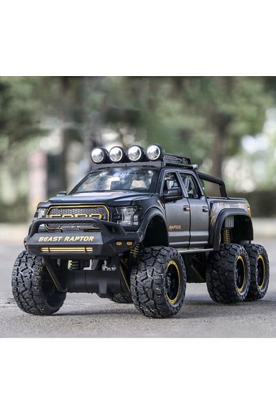 Choice شاحنة بيك أب سوداء 1:24 للأولاد F150 رابتور نموذج سيارة معدني مصبوب مع صوت وإضاءة للأطفال