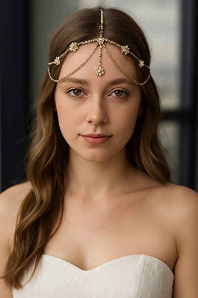 TAKIŞTIR Altın Renk Taş Detaylı Alınlık/Kına Aksesuarı