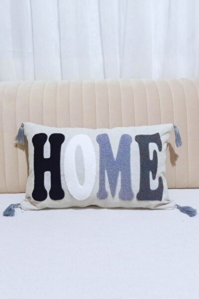 e-Bizz Store 1 Adet Punch Nakışlı Home Yazılı & Desenli Kırlent Kılıfı