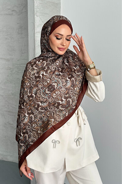 Stella Eşarp Ethnic ρετρό μοτίβο καφέ βαμβακερό μαλακό σάλι