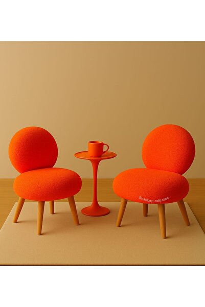 BEYLERBEYİ Berjer,Çay Seti,peluş neon turuncu Kumaş,yuvarlak Sırtlı,koltuk Takımı,Ikili Koltuk,dekoratif Berjer
