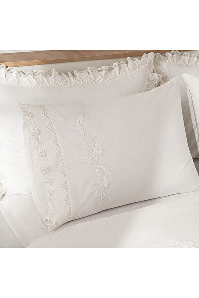 Ecocotton Paye Double Duvet Cover Set 100% Organic Cotton Percal Embroidered Lace Cream 200X220 cm