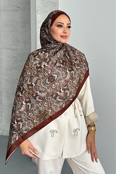 Stella Eşarp Ethnic ρετρό μοτίβο καφέ βαμβακερό μαλακό σάλι