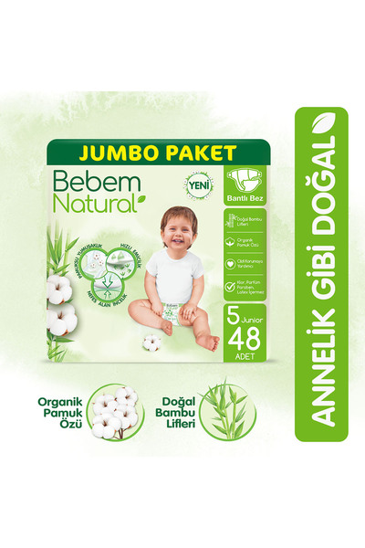 Bebem Natural Size 5 Junior Jumbo Baby Diapers - Pack of 48