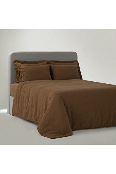Ecocotton Serra Çift Kişilik Nevresim Takımı %100 Organik Pamuk Dokuma Kahver...