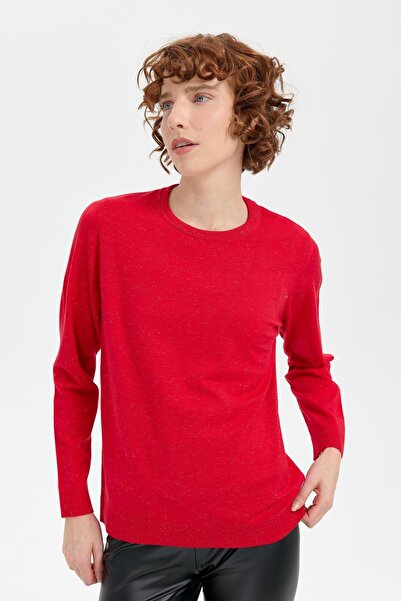 Desen Triko Angelina Basic Women's Sweater - Null Collar, Red