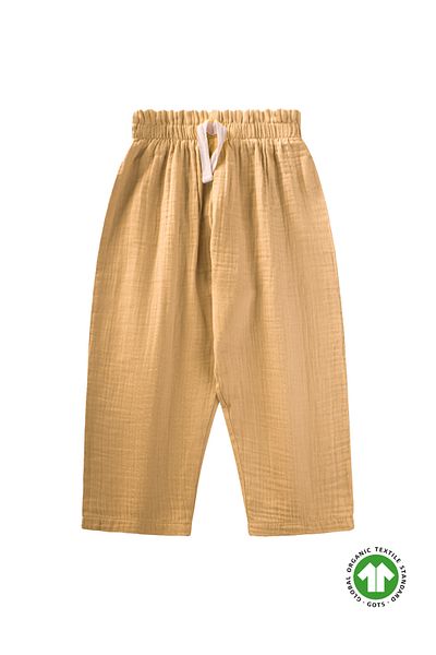 Cigit Organic Waist Ruffled Wide Cut Muslin Trousers 1-8 Years Mustard Yellow