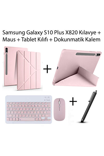 Yesnıce Galaxy S10 Plus 12.4'' X820 Uyumlu Standlı Kılıf Ve Dokunmatik Kalem Ve Klavye ve Mouse