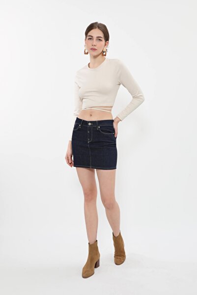 Bluewhite Women's Navy Blue Jean Skirt