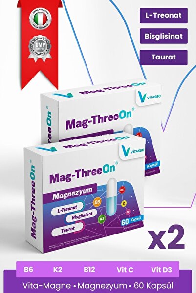 Vitasso Magnezyum 2'li Magthreeon 60 Kapsül Yetişkinler Için Magnezyum Ve Vit...