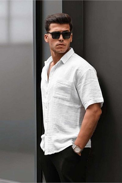 Valiberta Oversize Muslin Fabric Single Pocket Shirt - White