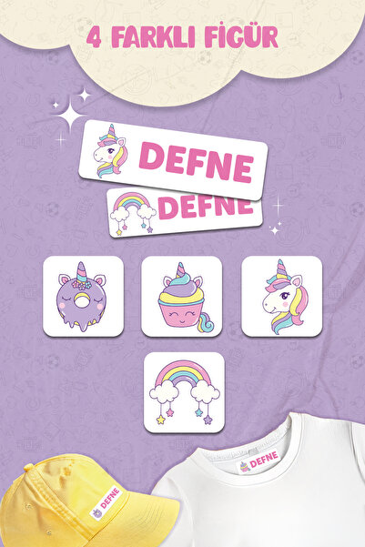 MSticker Kıyafet Etiketi - Okul Kıyafetlerine Kişiye Özel 30 Saniyede Kolay Uygulama Yıkanabilir - Unicorn