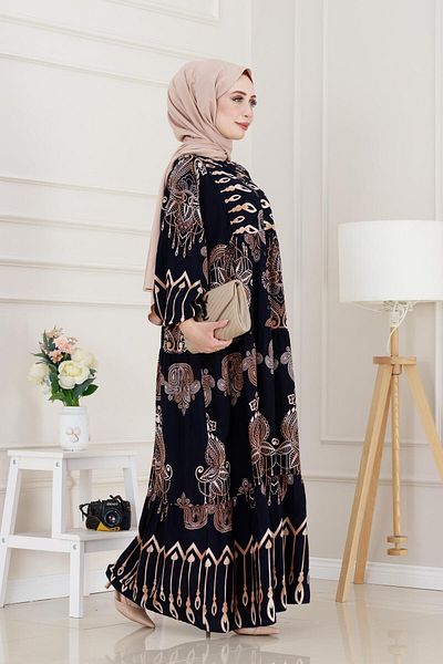 Sevitli Half Button Robe Virgin Mary Dress-Navy Blue