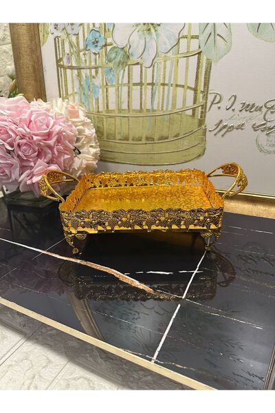 aky home style Dikdörtgen Altın Tepsi 26*20*9 Cm