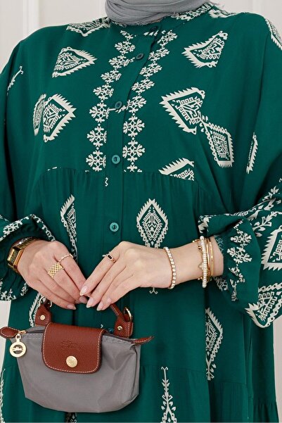 Sevitli Φόρεμα Eslem με μισό κουμπί-Πράσινο