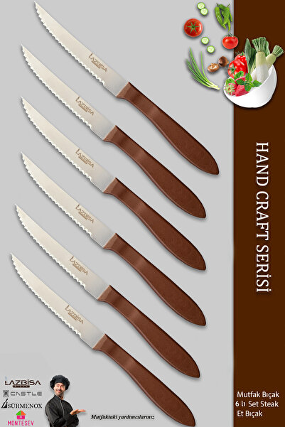 CASTLE KITCHEN Lazbisa Hand Caft Serisi Steak Mutfak Bıçak Seti 6'lı Steak Et Yemek Bıçağı (MFT-2344)
