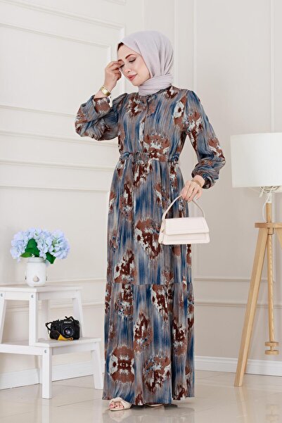 Sevitli Φόρεμα Hera Viscon με τούνελ στη μέση-Μπλε