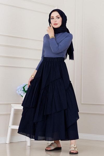Sevitli Layered Botto Voile Skirt-Navy Blue