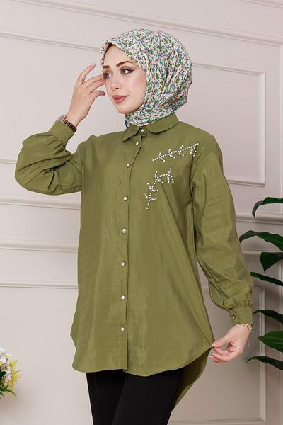 Sevitli Green Frontier Tunikçe -Frontal Cut-off-Stone Worked