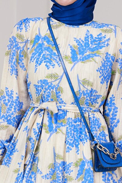 Sevitli Φόρεμα πριγκίπισσας με μοτίβο Mimosa-Μπλε