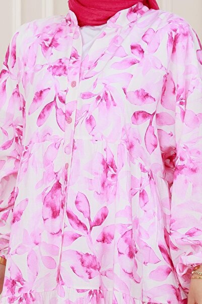 Sevitli Φόρεμα Lotus με μισό κουμπί-ροζ