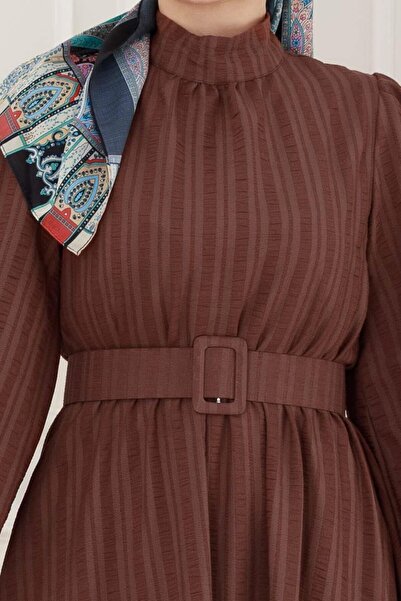 Sevitli Φόρεμα Χέννα με λαβή Flounce Belted-Καφέ