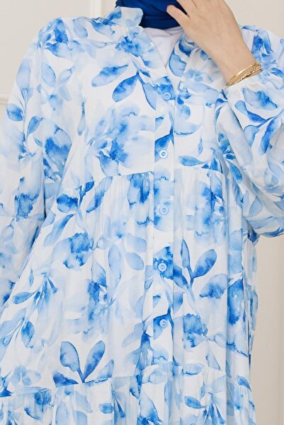 Sevitli Φόρεμα Lotus με μισό κουμπί-Μπλε