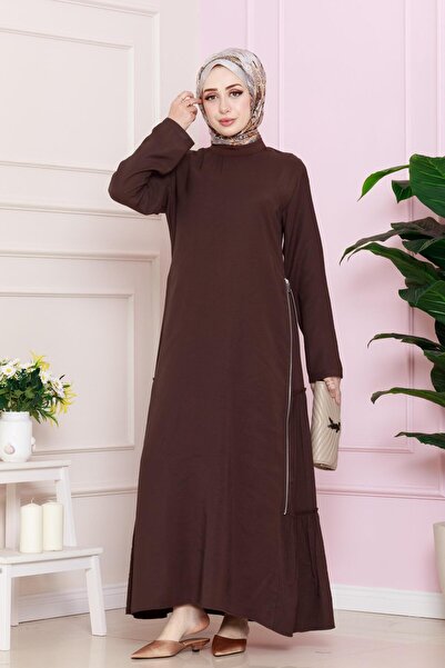 Sevitli Rochie Hijab - Detaliu cu fermoar lateral, maro