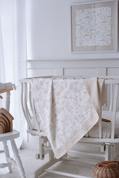 Atelier Babbi 100% Cotton Reversible Baby Blanket - Toile De Jouy / Beige