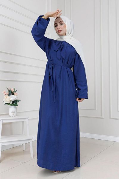 Sevitli Lara Dress with Lace Collar-Navy Blue
