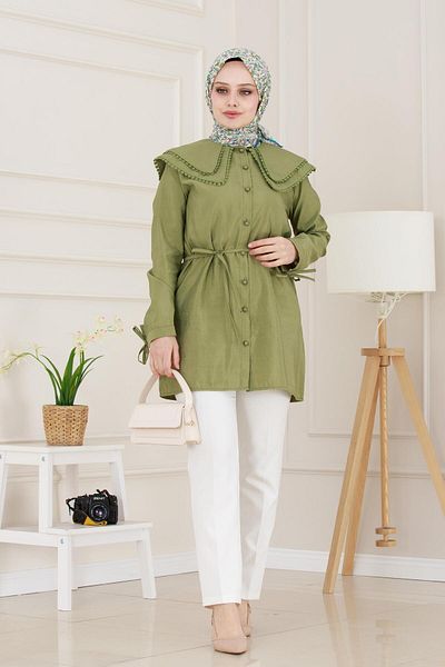 Sevitli Double Collar Lace Tunic-Green