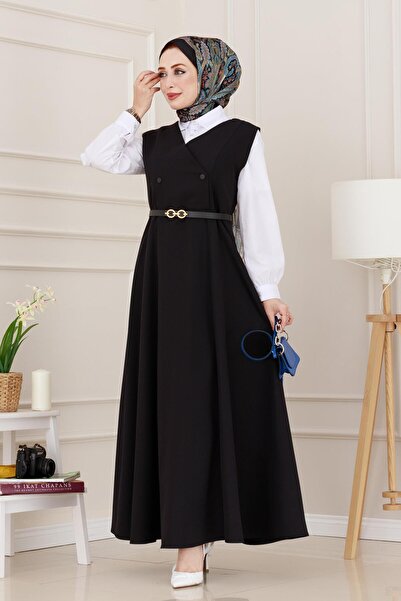 Sevitli Κουμπί Λεπτομερής Ζώνη Gilet-Μαύρο