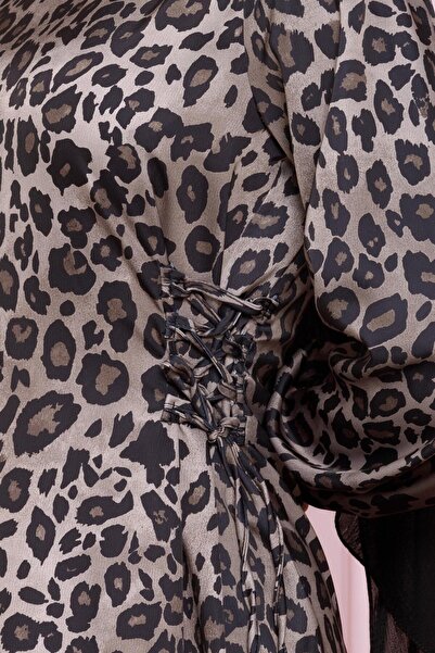 Sevitli Βραδινό φόρεμα Hijab με κορδόνια με σχέδιο Leopard - VIZON