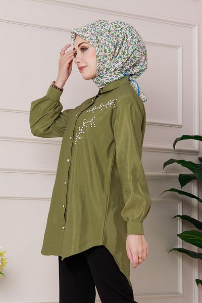 Sevitli Green Frontier Tunikçe -Frontal Cut-off-Stone Worked